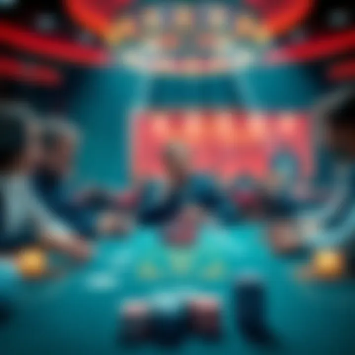 A group of players at a baccarat table with chips and cards, one person sharing insights.