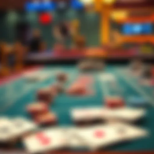 A Baccarat table setup featuring betting chips and cards, demonstrating the Paroli betting method in action