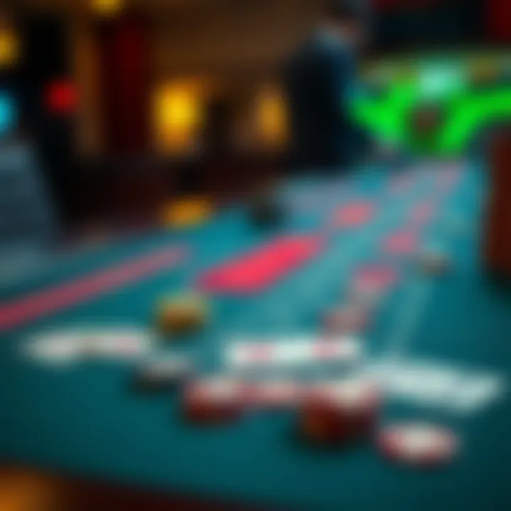 A baccarat table showing cards and chips, highlighting the betting options and casino edge