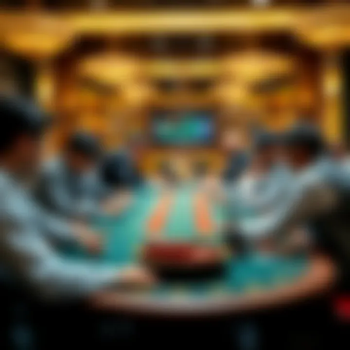 A group of players at a Baccarat table, focused on their bets while a dealer manages the game.