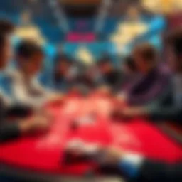 A close-up of a Baccarat table with players focused on their cards and chips, reflecting a mix of emotions including tension and excitement.