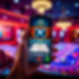 User holding an iPhone displaying the Baccarat VIP Casino game on screen with vibrant graphics