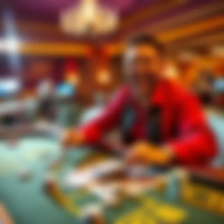 Baccarat Win at Borgata A happy gambler celebrating a $100,000 win at a baccarat table with chips and cards spread out