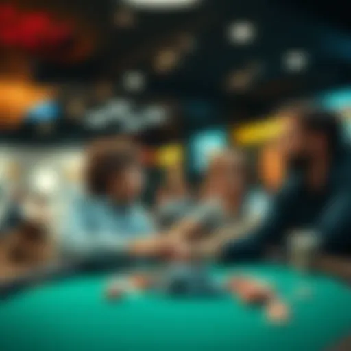 A poker player at a table while kids play nearby, showing the challenge of managing both worlds