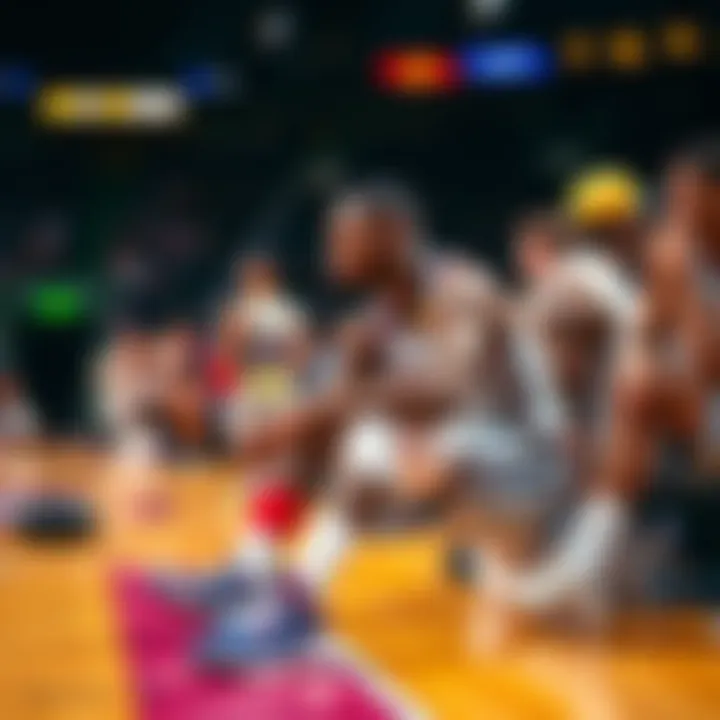 Bam Adebayo Injured in Game Bam Adebayo sitting on the bench with a bandaged leg during a basketball game, looking disappointed as teammates play on