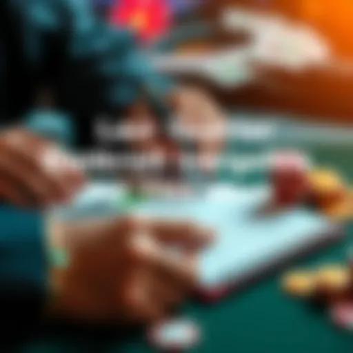 Person calculating funds with casino chips and a notepad for bankroll strategies