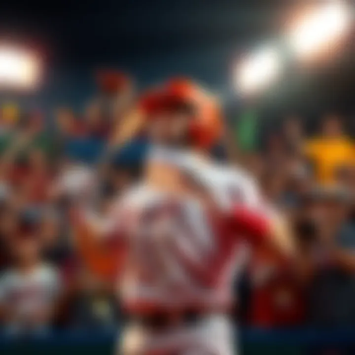 Baseball Betting Excitement A baseball player holding a bat with a betting slip in hand, surrounded by cheering fans and baseball gear