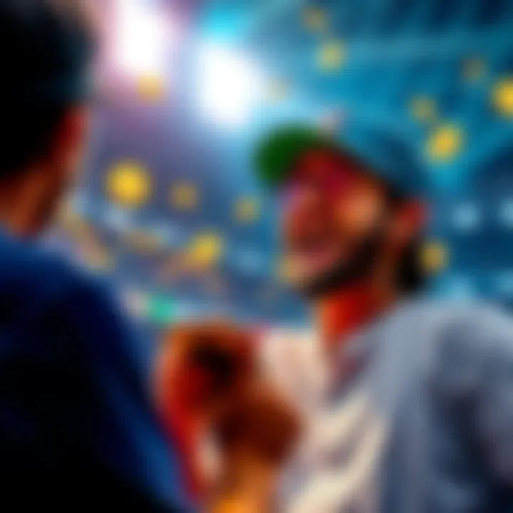 Baseball betting promotion A baseball fan excitedly placing bets on a mobile device with crypto symbols in the background