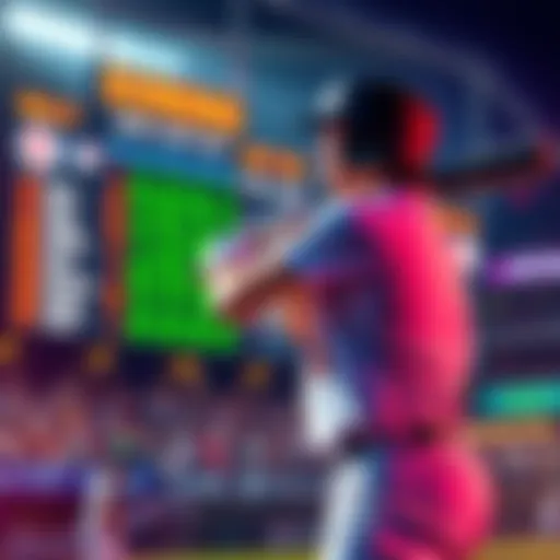 A baseball player at bat with a scoreboard in the background, illustrating key MLB games for betting.