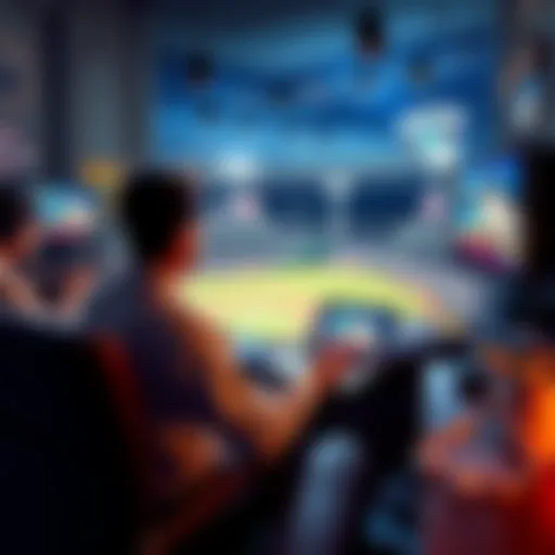 A person excitedly watching a baseball game on TV while placing bets on a laptop, surrounded by sports memorabilia and snacks.