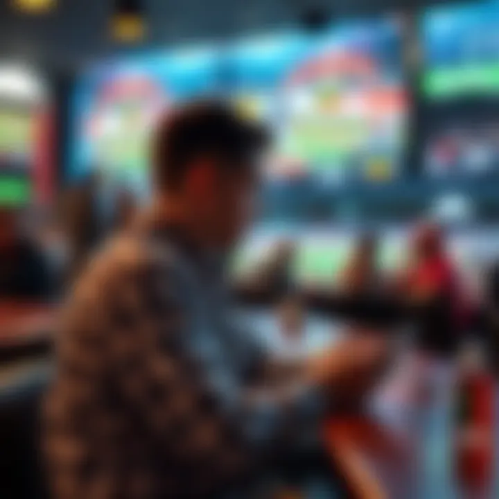 A beginner looks at baseball betting odds and strategies at a sports bar, with a game on TV in the background.