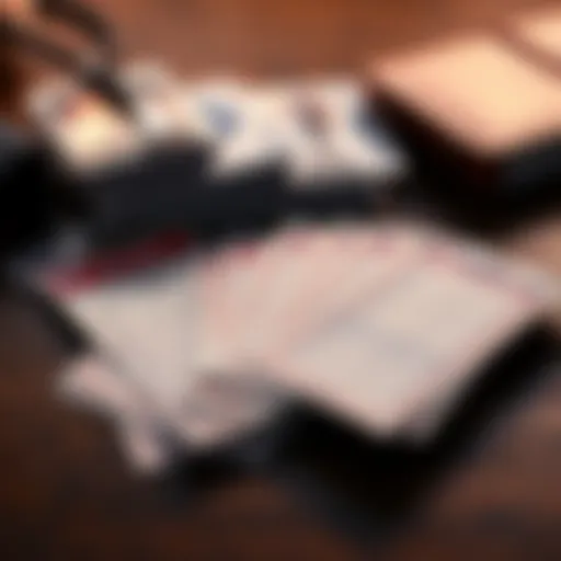 A collection of baseball cards and betting slips on a table, symbolizing predictions for upcoming games