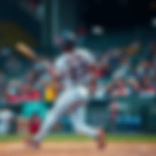 Baseball player hitting a grand slam A baseball player makes contact with the ball during a grand slam hit, with cheering fans in the background