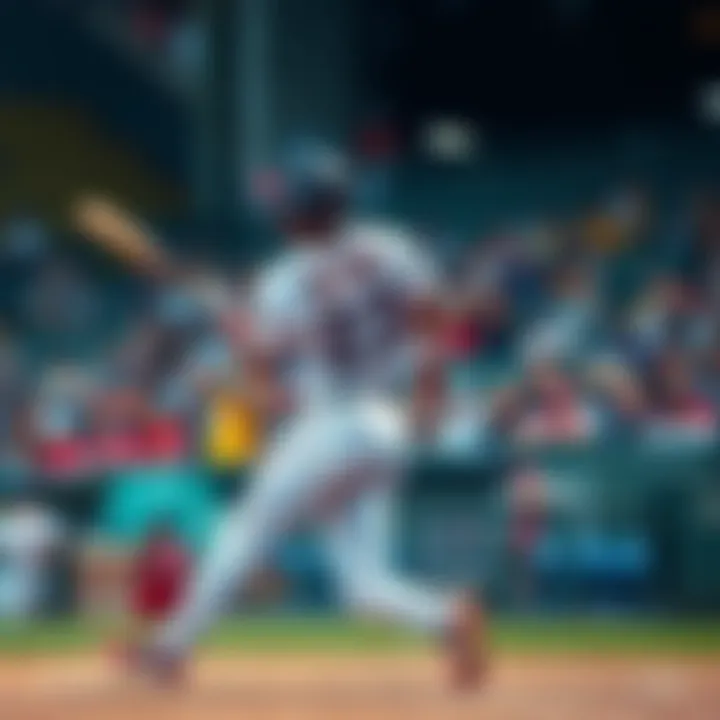 Baseball player hitting a grand slam A baseball player makes contact with the ball during a grand slam hit, with cheering fans in the background
