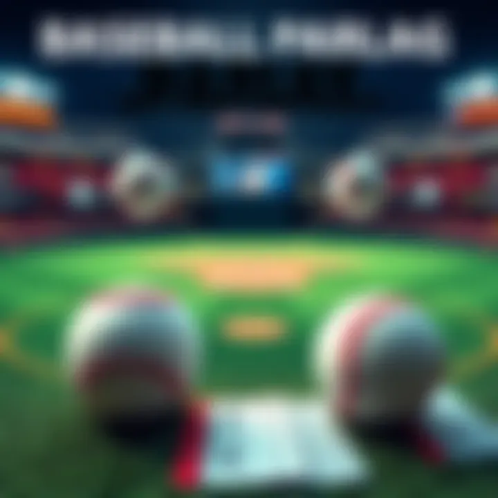 A diagram showing a 6 leg baseball parlay betting strategy with baseball icons and betting slips