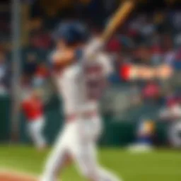 A baseball player in mid-swing aiming to hit a home run during a game, with excitement on their face