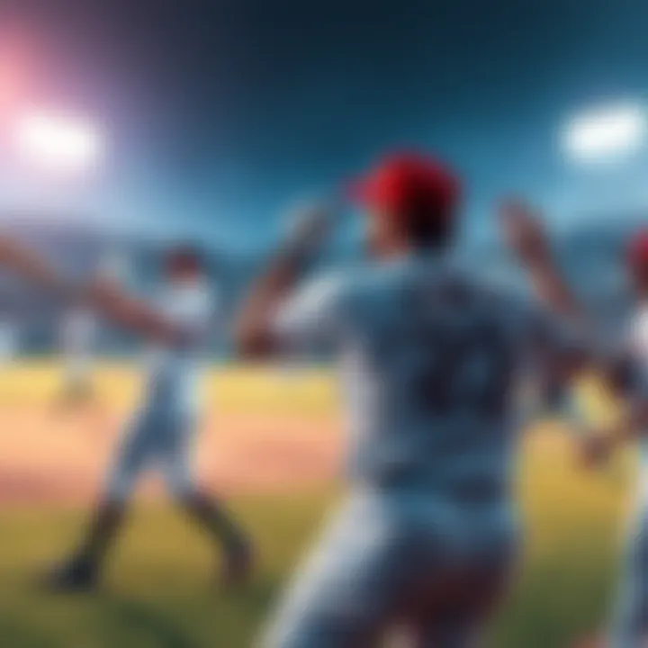 Baseball players in action A group of baseball players on the field during a game, showing varying player positions and intense focus.