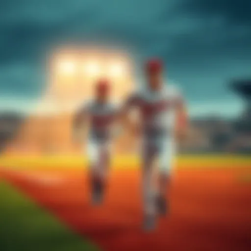 Two baseball players running on the field during a game, with fans cheering in the background