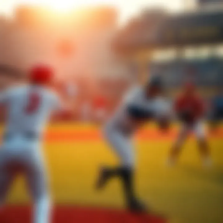 A group of baseball players on the field during a game, showcasing dynamic play and teamwork.