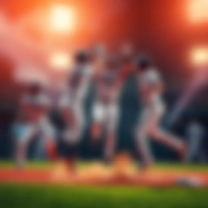 Players jumping with excitement after a standout hit in the fifth inning