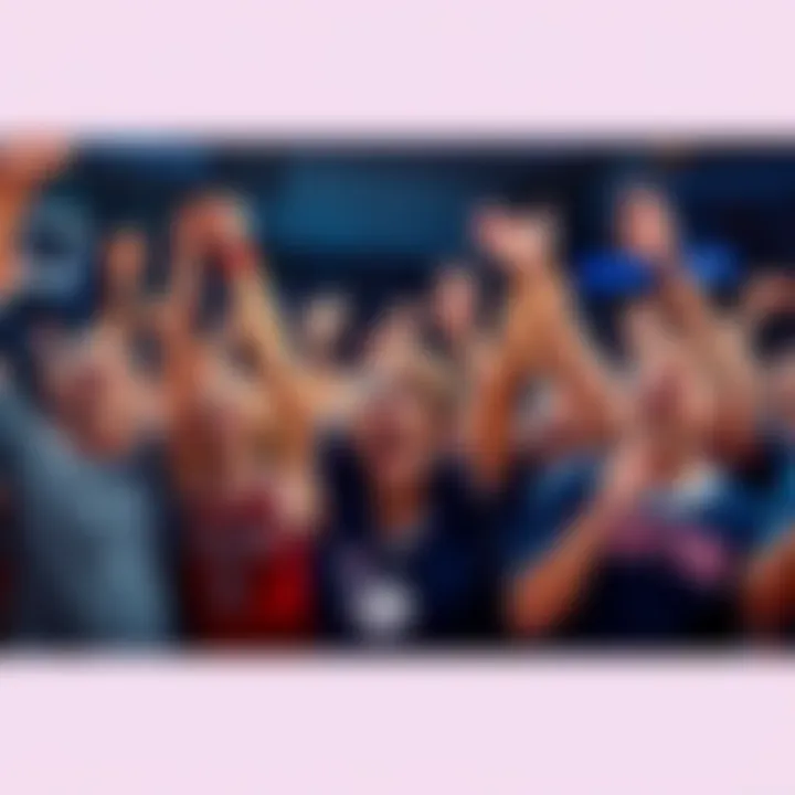 Basketball fans cheering during March Madness Excited basketball fans celebrating a game during March Madness, with banners and team colors