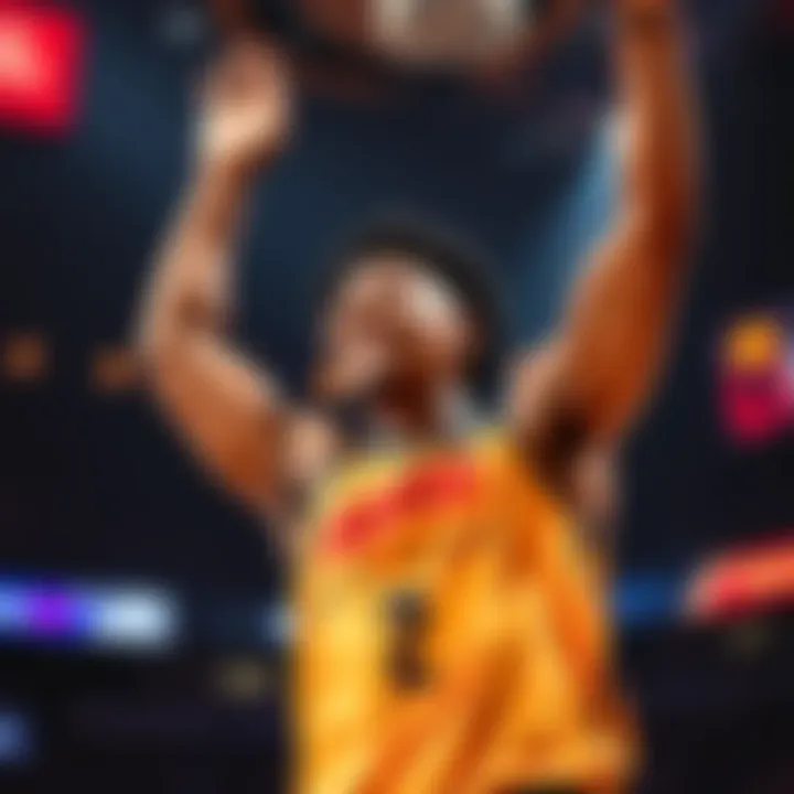 A basketball player smiles and raises arms in celebration after a game, showing emotions of joy and relief