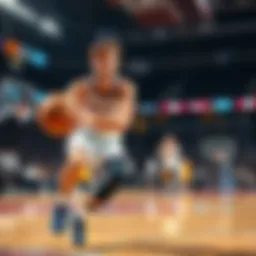 A basketball player passes the ball to a teammate for an assist during a game