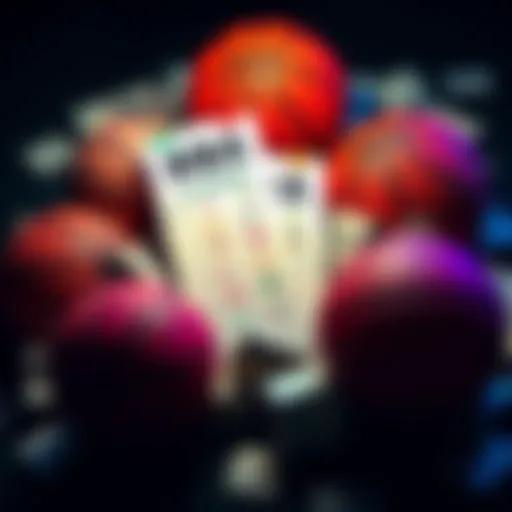 A creative 8-leg parlay betting slip surrounded by basketballs and cash, highlighting NBA games