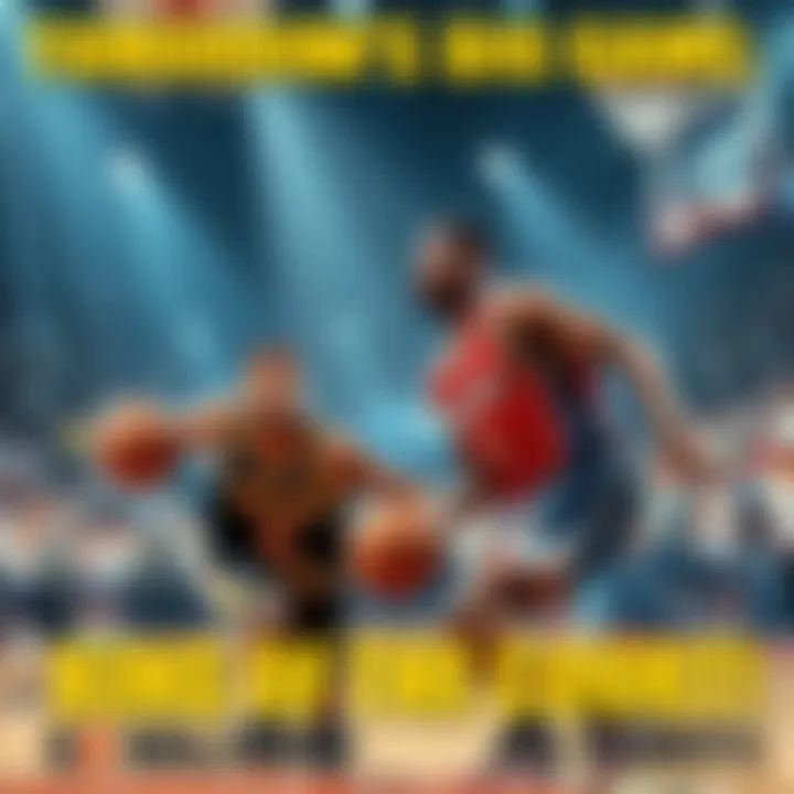 Two basketball players in action during the King of the Court competition, with fans cheering in the background