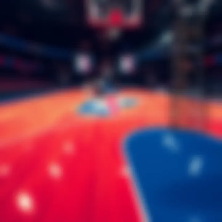 A basketball court showing highlighted player statistics for an NBA game on April 7, with visual cues for optimal picks in PrizePicks.