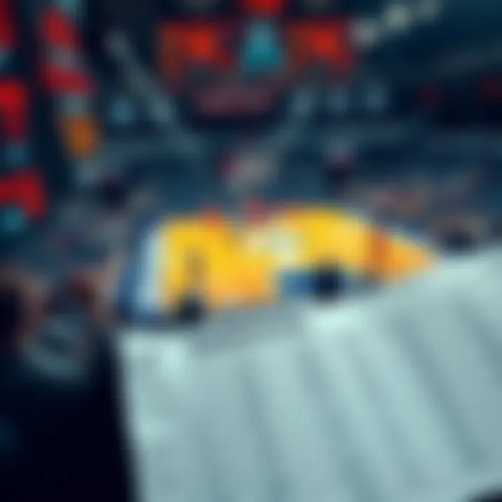 Basketball Game Betting Analysis A basketball court showing teams competing, with a scoreboard highlighting quarter performances. A betting slip is in the foreground, representing sports betting decisions.