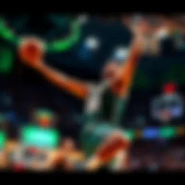 Basketball Player in Action A basketball player from the Stars team making an impressive shot during a game in the finals, showcasing skill and determination.