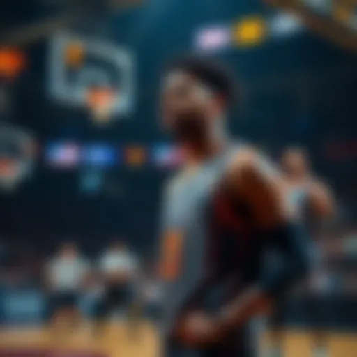 A basketball player showing frustration after missing a rebound, with teammates looking concerned nearby.