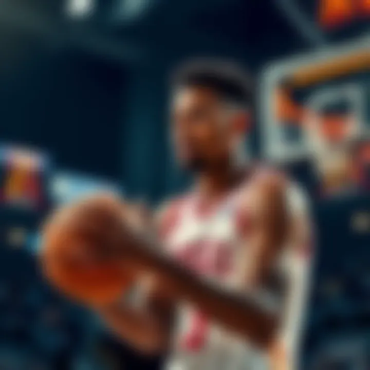 Basketball player practicing for a game, focusing on rebounds and scoring
