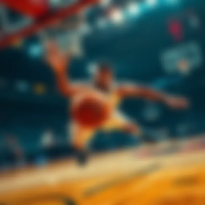 A basketball player in motion reaching for a steal during a game, showcasing determination and skill