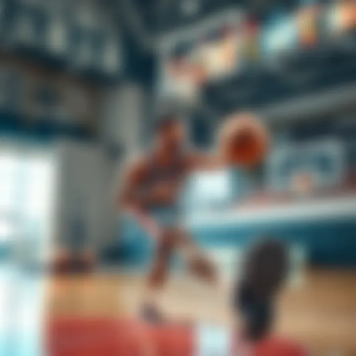 A basketball player performing a leg stretch on the court to enhance recovery and leg health.