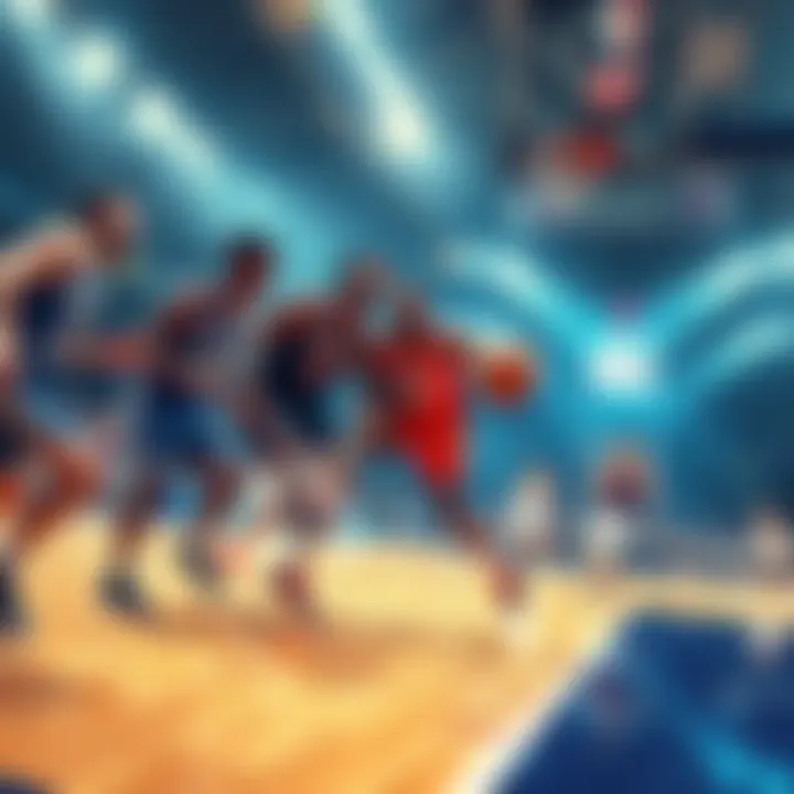 NCAA basketball players competing on the court during a game, showcasing teamwork and strategy