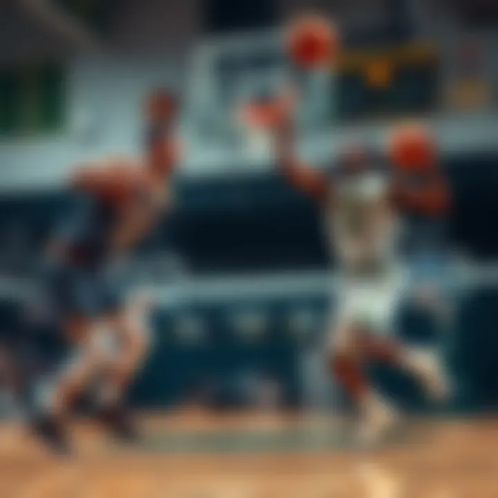 Two basketball players in action during a Round Robin Friday game, showcasing their skills on the court.