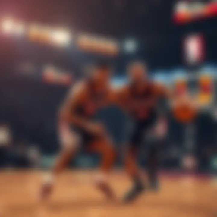 Two basketball players competing for the ball during a game.