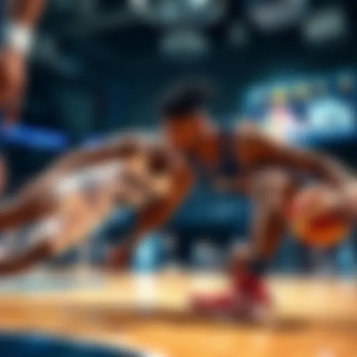 Two basketball players intensely competing during the fourth quarter of a playoff game