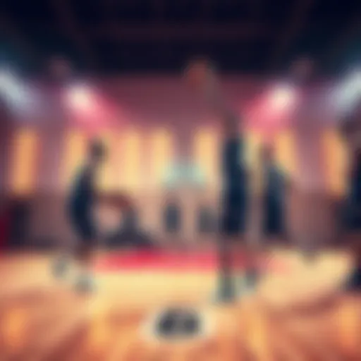 Group of male basketball players practicing simple plays on a court