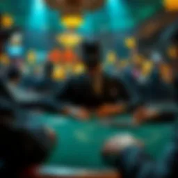 Bat Masterson enjoying a game of poker at a bustling casino in 1907, surrounded by players and chips