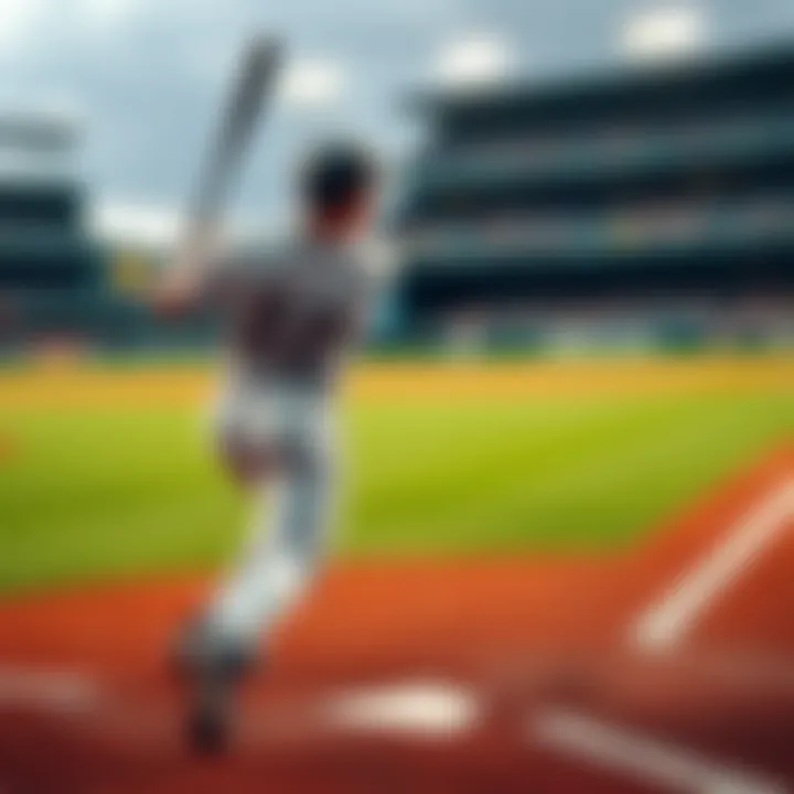 Batter striking out at baseball game A baseball player swinging and missing during a pitch, highlighting the moment of a strikeout
