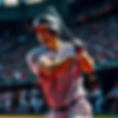 Batter Swinging at Pitch A baseball player focusing intensely as he swings at a pitch during a game.