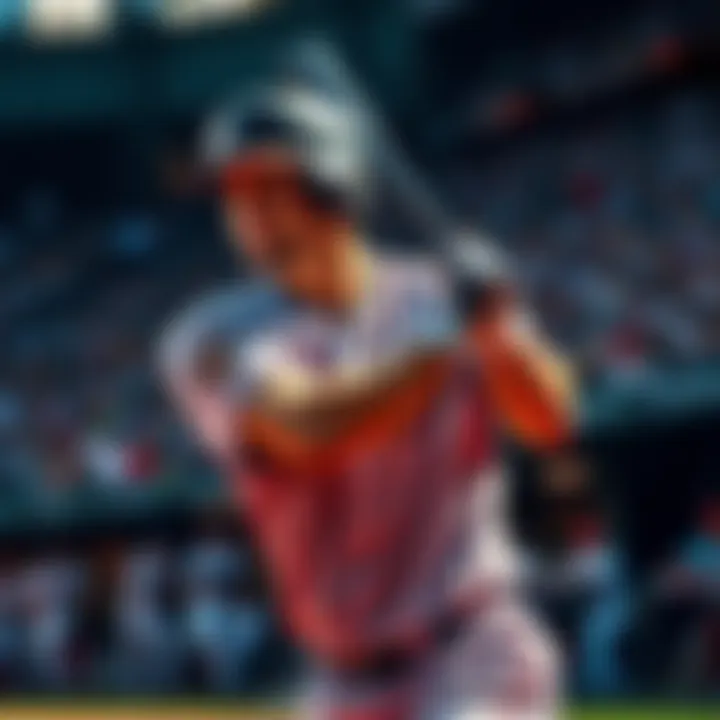 Batter Swinging at Pitch A baseball player focusing intensely as he swings at a pitch during a game.