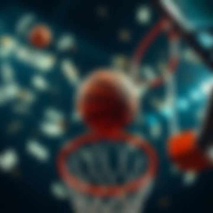 A basketball being thrown into a hoop with dollar bills around it, symbolizing betting and free money opportunities