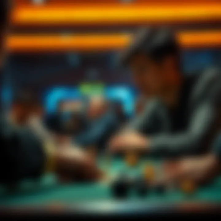 BBJ Game Tension A player looks tense while observing an opponent in a BBJ game, with game pieces scattered on the table