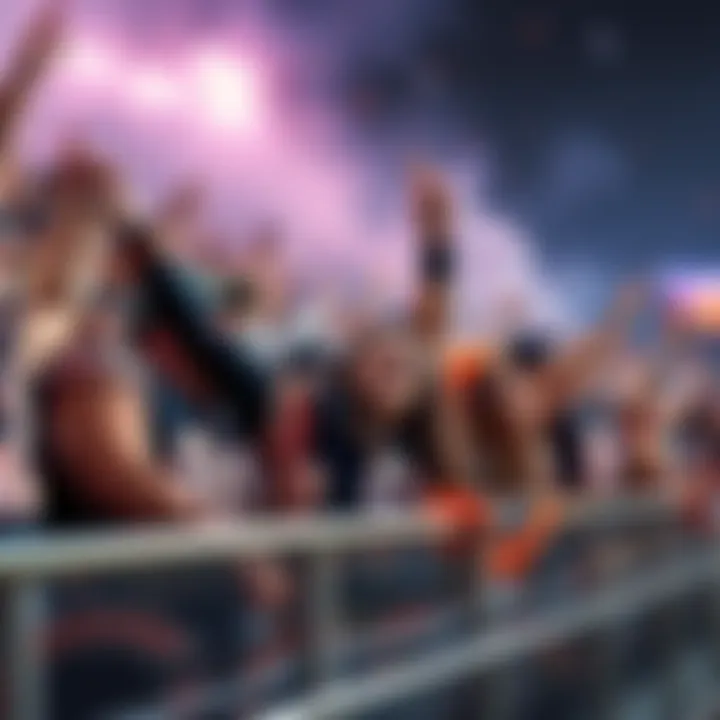 A group of enthusiastic Bears football fans celebrating in the stands, wearing team colors and jerseys.
