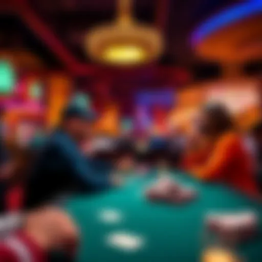 A beginner learns to play 1/3 No-Limit Hold'em poker in a vibrant Las Vegas room, surrounded by players and casino decor.