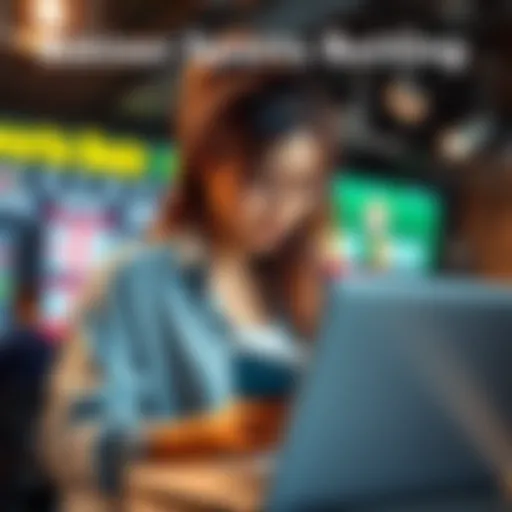 A young woman studying sports betting strategies with a notebook and laptop, looking focused and eager to learn.